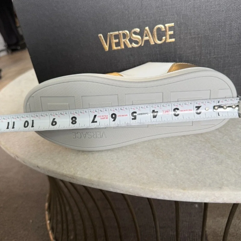 Versace Medusa Gold/White Leather Women's Sneaker‎ Shoe, 1014316, sz 36.5